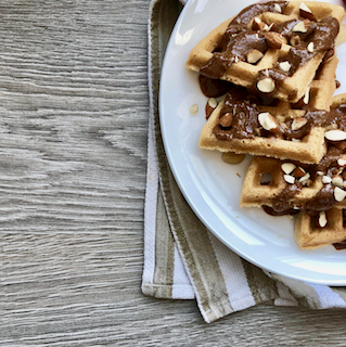 Gluten-free almond flour waffles with chocolate hazelnut butter