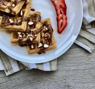 Gluten-free almond flour waffles with chocolate hazelnut butter